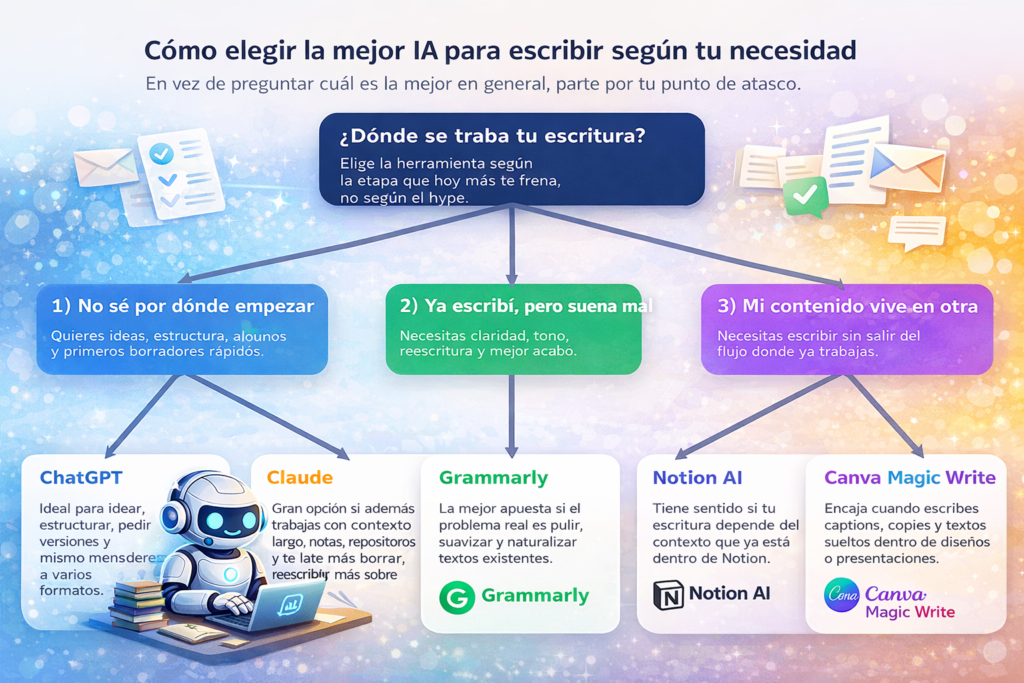 Mejores herramientas IA para escribir: Comparación según enfoque