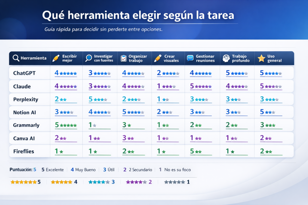 Herramientas de IA para productividad: Matriz