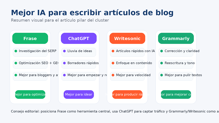 Mejor IA para escribir artículos de blog: Comparativa visual
